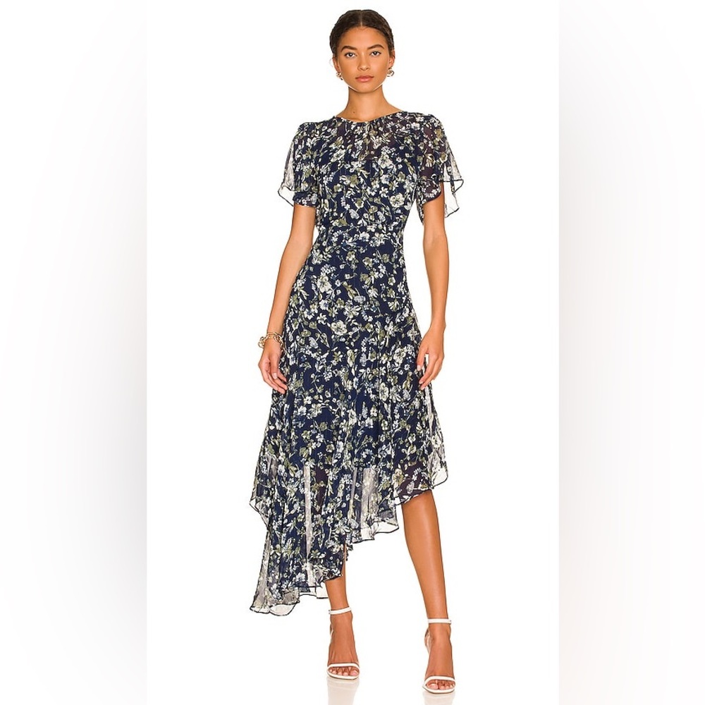 Astr Navy Floral High Low Dress